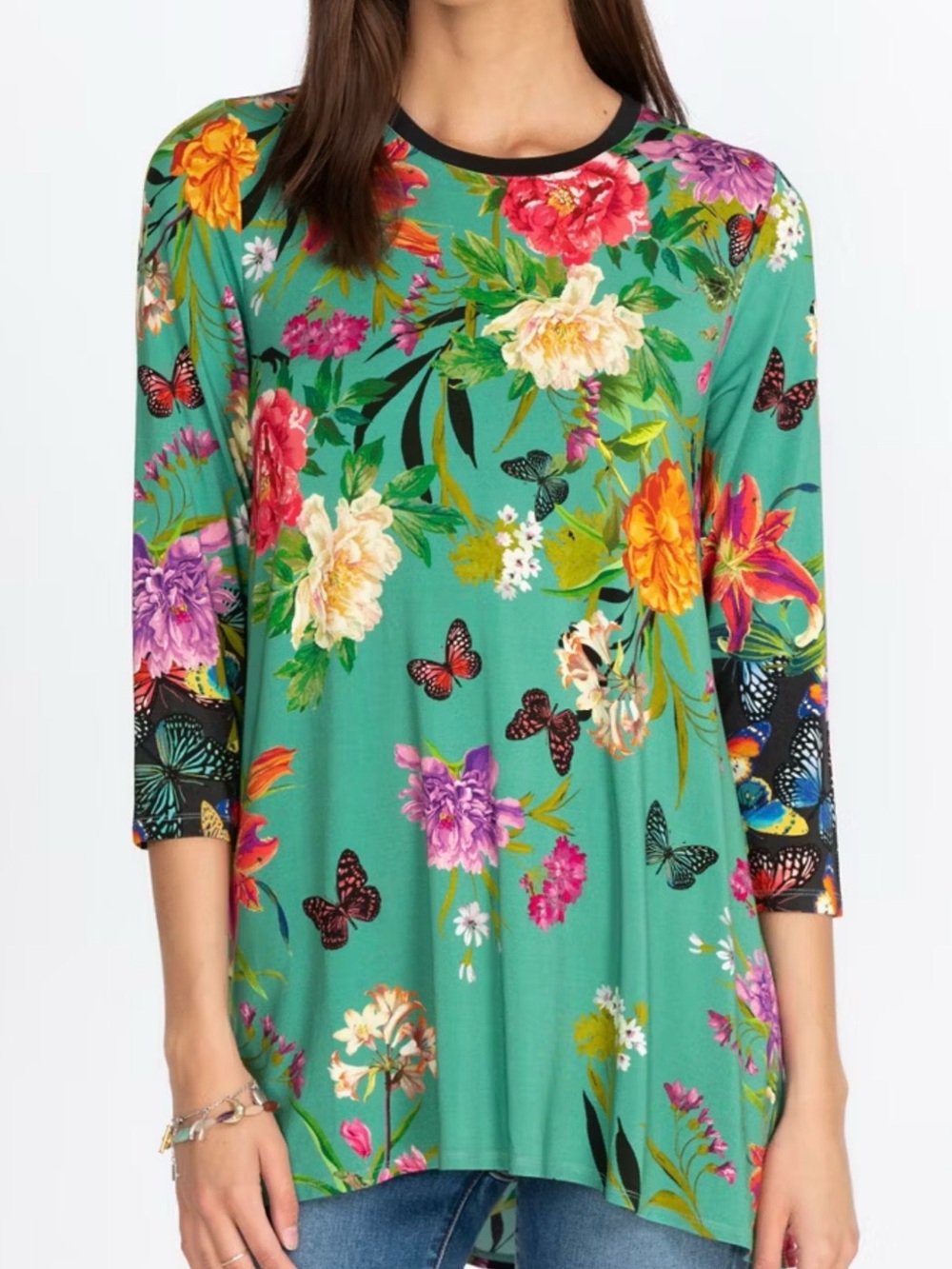 Johnny Was PANYA SWING TUNIC Top in Floral Butterfly Garden Sz XL